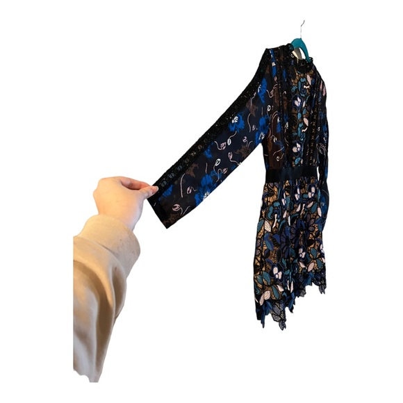 Self Portrait Maxine Floral Lace Mini Dress Long Sleeve Blue Black Aiden Size M - Picture 12 of 16